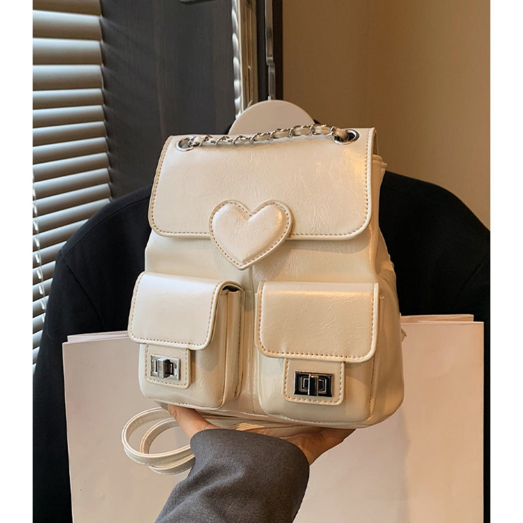 Love pattern women's backpack, versatile chain backpack, fashion travel small backpack purse women