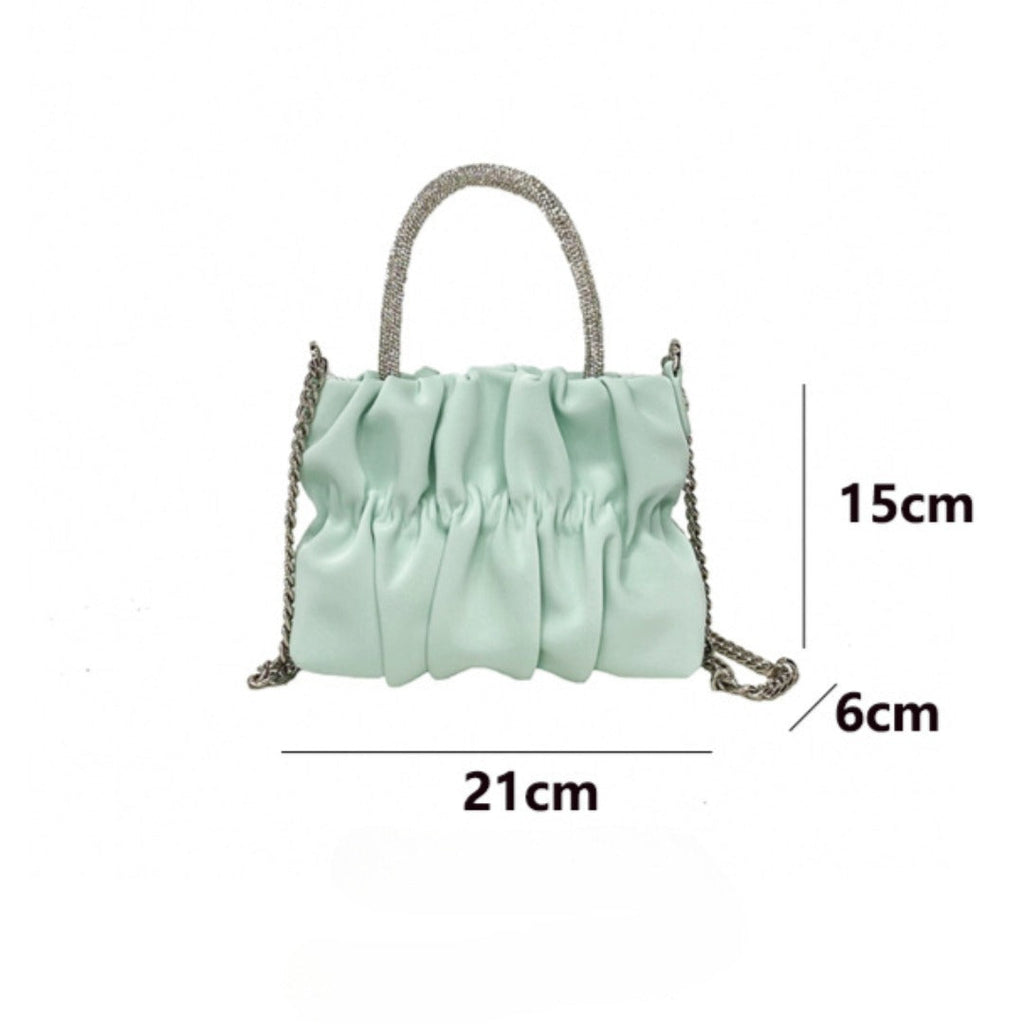 Mini rhinestone hand-held pleated bag, fashion party tote crossbody cloud chain woman